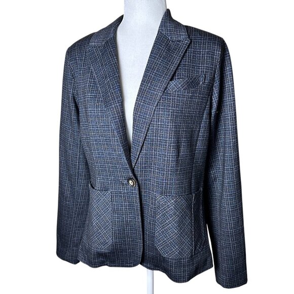 NORDSTROM Wit & Wisdom Plaid Grey Blue One Button Blazer Jacket Size Small - Picture 1 of 11
